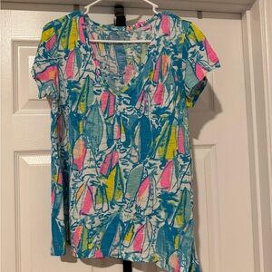 Lilly Pulitzer Colorful Sailboat Print Blouse